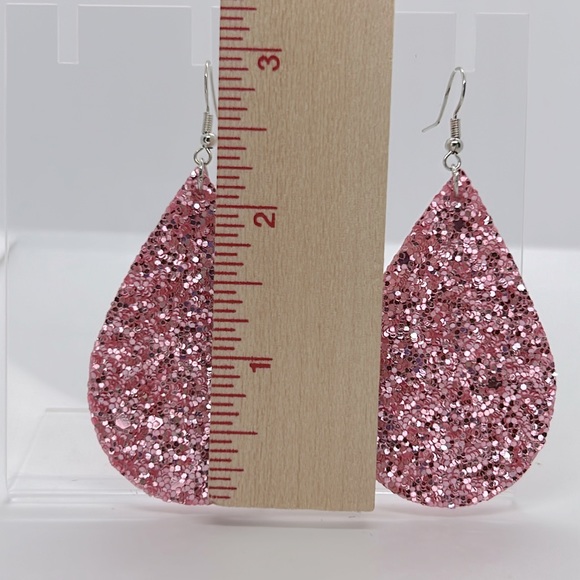 Faux Leather Teardrop Earrings Chunky Glitter - Picture 3 of 4